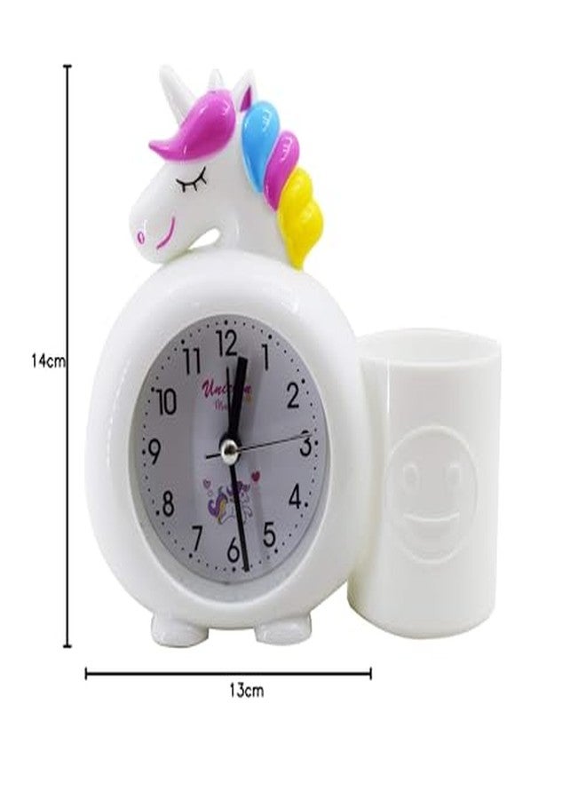 Asera Unicorn Alarm Table Clock with Pen/Pencil Stand for Kids Birthday Return Gifts (White) - Image 5